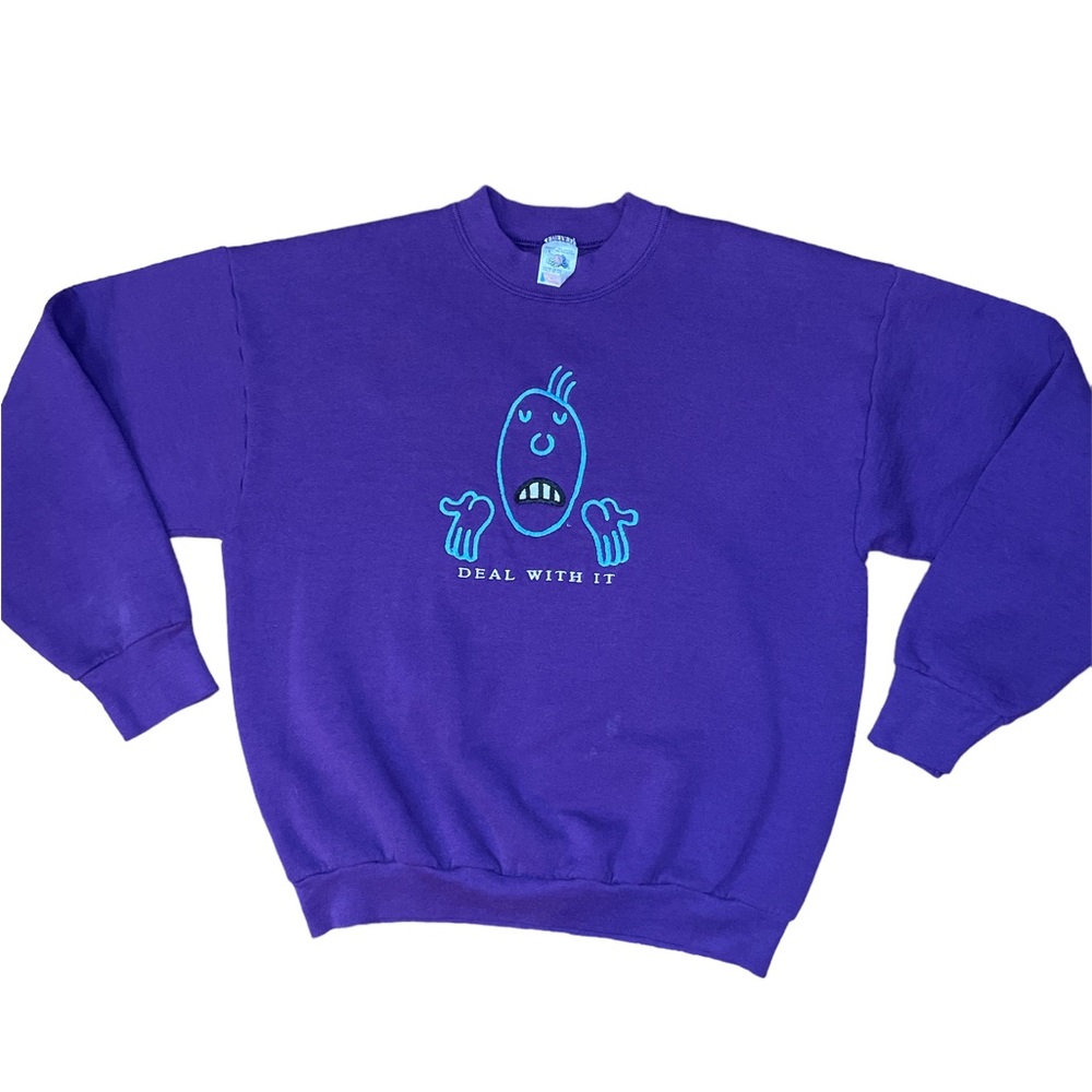 Vintage Humor Funny‎ Women’s Purple “Deal With It” Sweatshirt Size Large USA